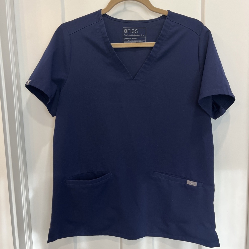 Figs Technical Casma Three Pocket Scrub Top Navy Blue Nursing Scrubs Sz Medium